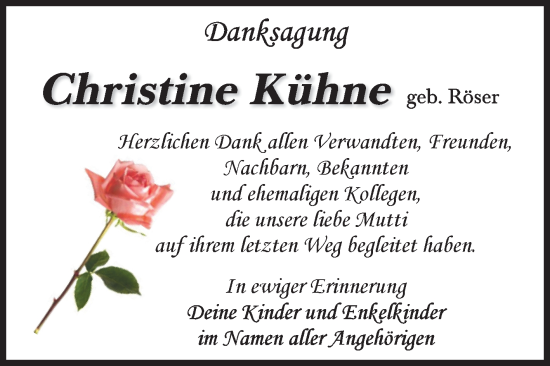 Traueranzeige von Christine Kühne von Volksstimme Haldensleben/Wolmirstedt