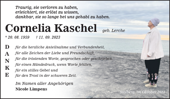 Traueranzeige von Cornelia Kaschel von Trauerkombi Sangerhausen