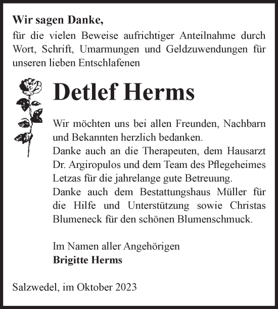 Traueranzeige von Detlef Herms von Volksstimme Altmark West