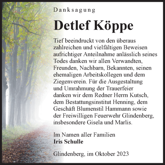 Traueranzeige von Detlef Köppe von Volksstimme Haldensleben/Wolmirstedt