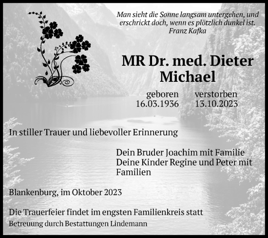 Traueranzeige von Dieter Michael von Volksstimme Wernigerode