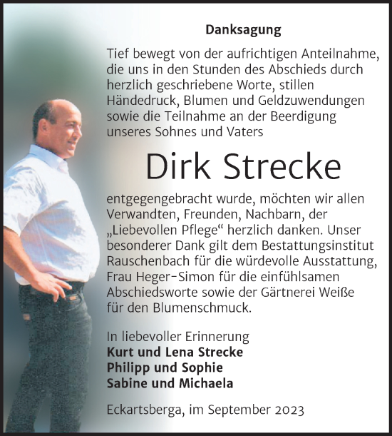 Traueranzeige von Dirk Strecke von Wochenspiegel Naumburg/Nebra