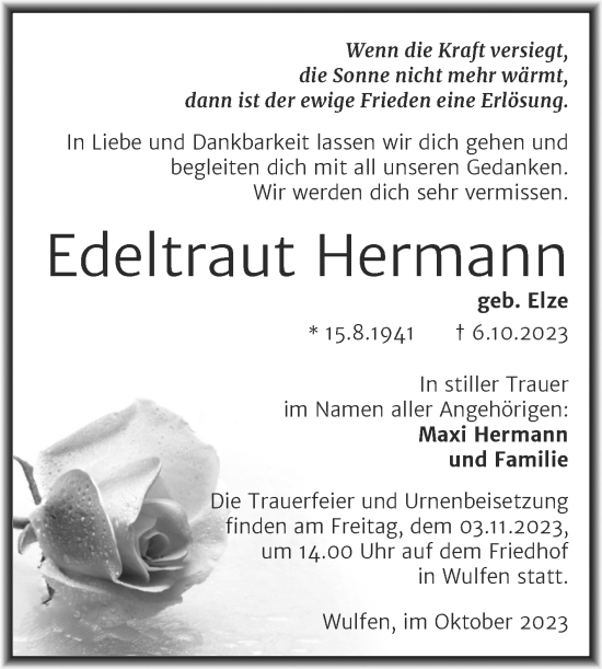 Traueranzeige von Edeltraut Hermann von Trauerkombi Köthen