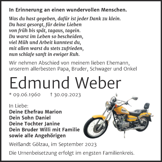 Traueranzeige von Edmund Weber von Trauerkombi Köthen