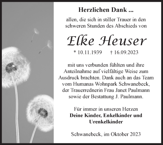 Traueranzeige von Elke Heuser von Volksstimme Halberstadt