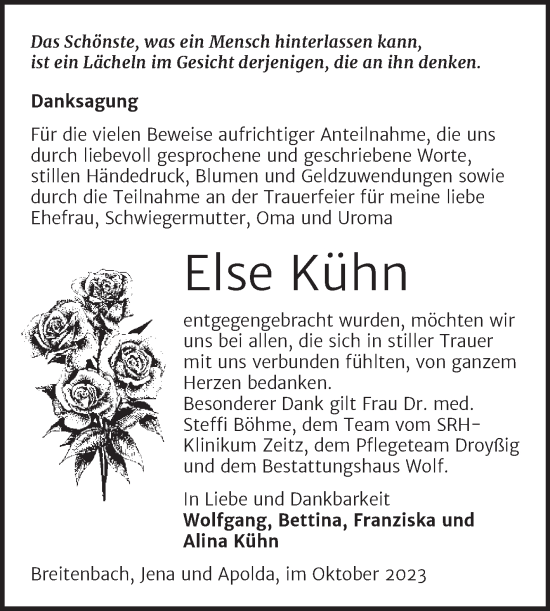 Traueranzeige von Else Kühn von Trauerkombi Zeitz