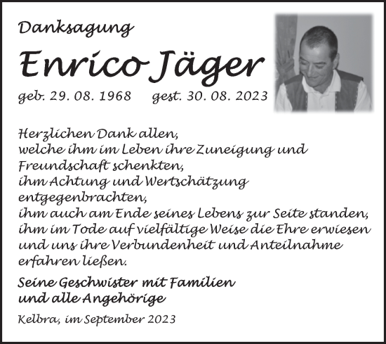 Traueranzeige von Enrico Jäger von Trauerkombi Sangerhausen