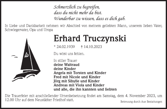 Traueranzeige von Erhard Truczynski von Volksstimme Magdeburg