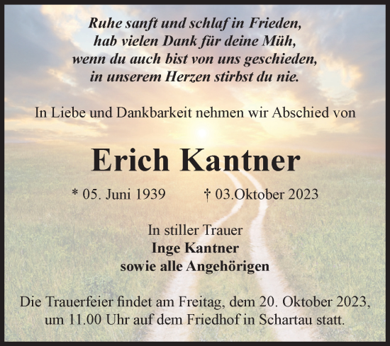 Traueranzeige von Erich Kantner von Volksstimme Burg/Genthin