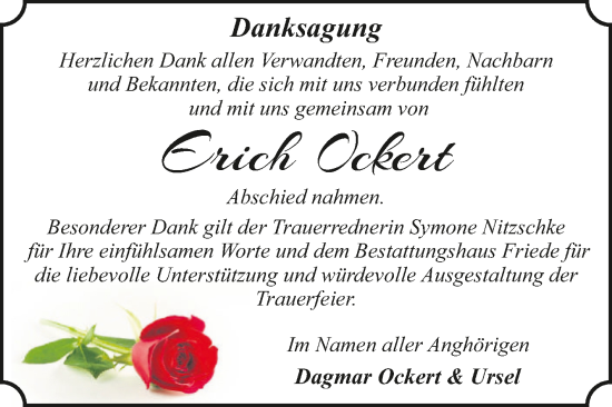 Traueranzeige von Erich Ockert von Super Sonntag Dessau-Roßlau