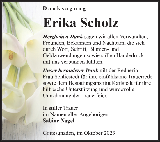 Traueranzeige von Erika Scholz von Volksstimme Schönebeck