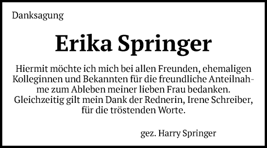 Traueranzeige von Erika Springer von Volksstimme Magdeburg