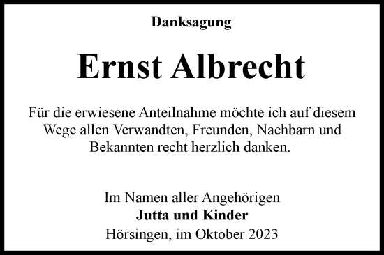Traueranzeige von Ernst Albrecht von Volksstimme Haldensleben/Wolmirstedt