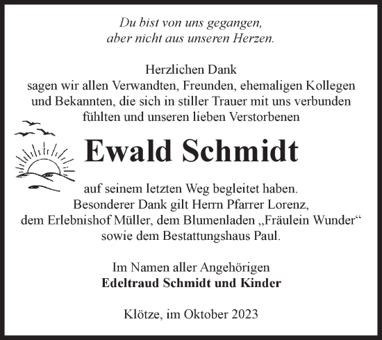 Traueranzeige von Ewald Schmidt von Volksstimme Altmark West
