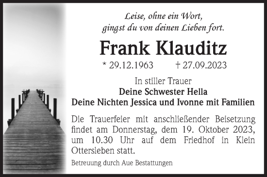 Traueranzeige von Frank Klauditz von Volksstimme Magdeburg