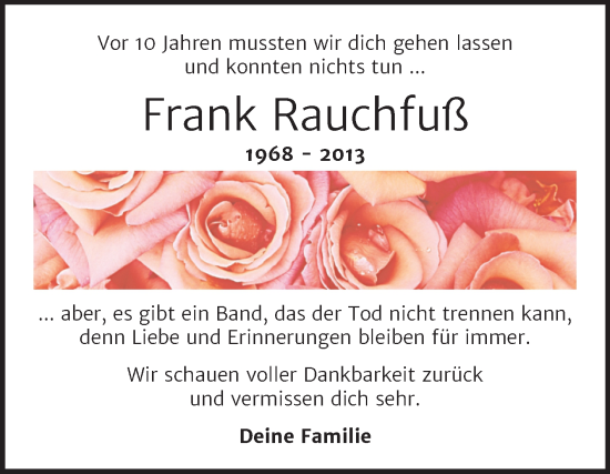 Traueranzeige von Frank Rauchfuß von Trauerkombi Merseburg