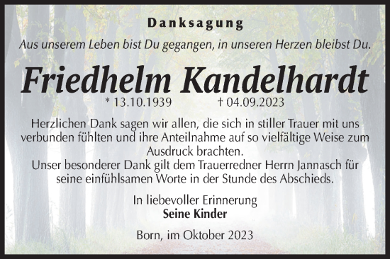 Traueranzeige von Friedhelm Kandelhardt von Volksstimme Haldensleben/Wolmirstedt