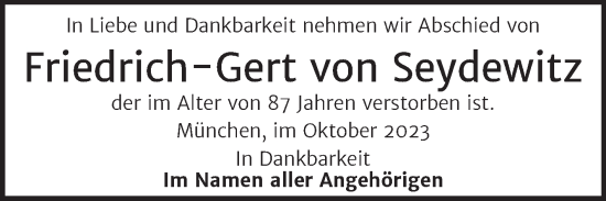Traueranzeige von Friedrich-Gert von Seydewitz von Naumburger Tageblatt