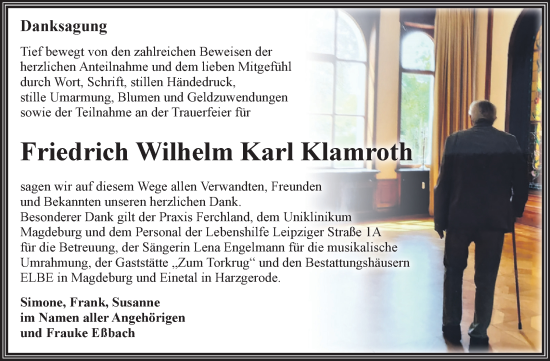 Traueranzeige von Friedrich Wilhelm Karl Klamroth von Volksstimme Magdeburg