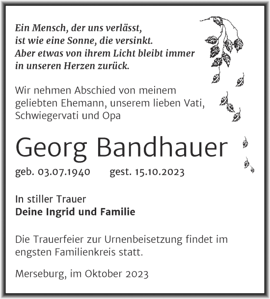 Traueranzeige von Georg Bandhauer von Trauerkombi Merseburg