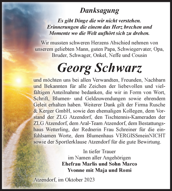 Traueranzeige von Georg Schwarz von Volksstimme Staßfurt