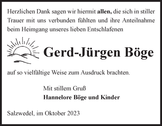 Traueranzeige von Gerd-Jürgen Böge von Volksstimme Altmark West