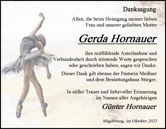 Traueranzeige von Gerda Hornauer von Volksstimme Magdeburg