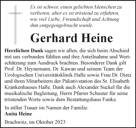 Traueranzeige von Gerhard Heine von Mitteldeutsche Zeitung Halle/Saalkreis