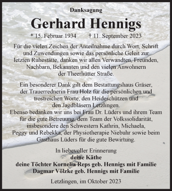 Traueranzeige von Gerhard Hennigs von Volksstimme Altmark West