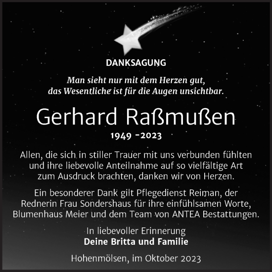 Traueranzeige von Gerhard Raßmußen von Trauerkombi Weißenfels