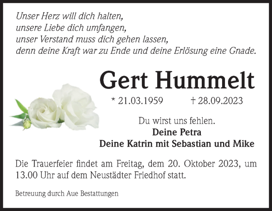 Traueranzeige von Gert Hummelt von Volksstimme Magdeburg