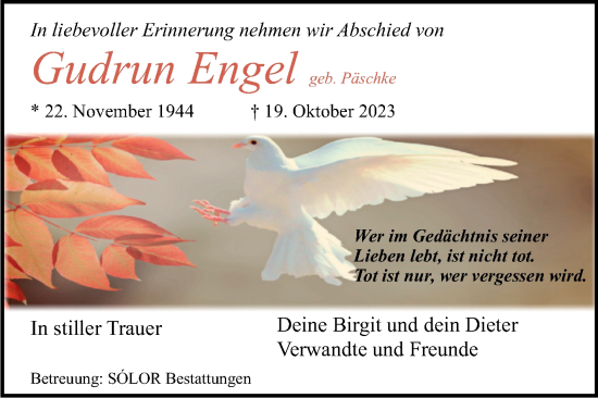 Traueranzeige von Gudrun Engel von Volksstimme Magdeburg