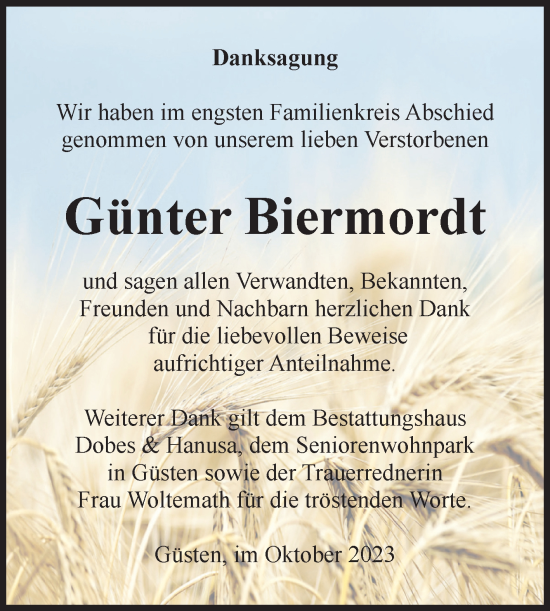Traueranzeige von Günter Biermordt von Volksstimme Staßfurt
