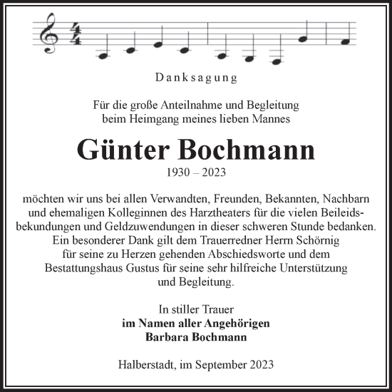 Traueranzeige von Günter Bochmann von Volksstimme Halberstadt