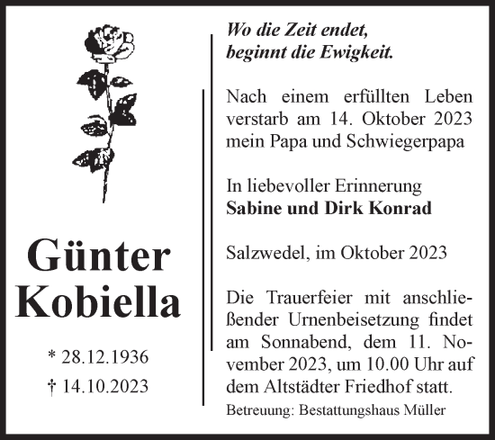 Traueranzeige von Günter Kobiella von Volksstimme Altmark West