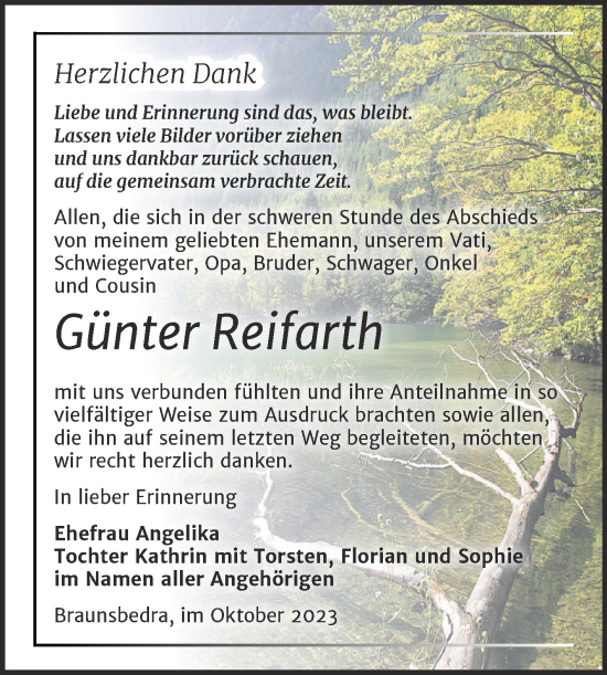 Traueranzeige von Günter Reifarth von Trauerkombi Merseburg