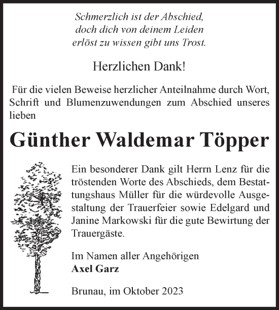 Traueranzeige von Günther Waldemar Töpper von Volksstimme Altmark West