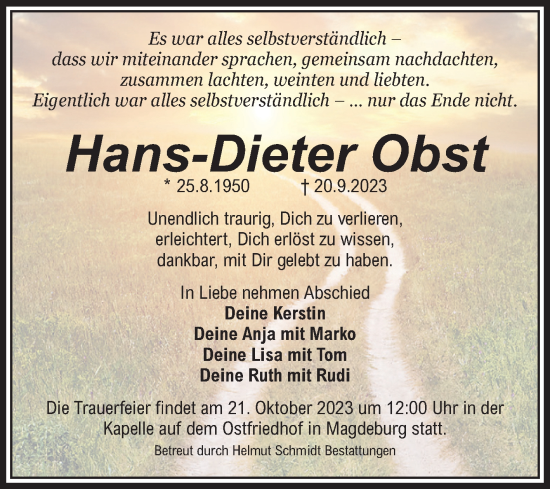 Traueranzeige von Hans-Dieter Obst von Volksstimme Magdeburg