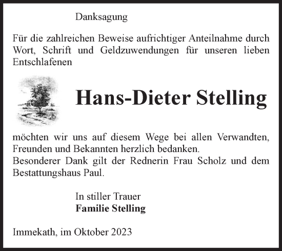 Traueranzeige von Hans-Dieter Stelling von Volksstimme Altmark West