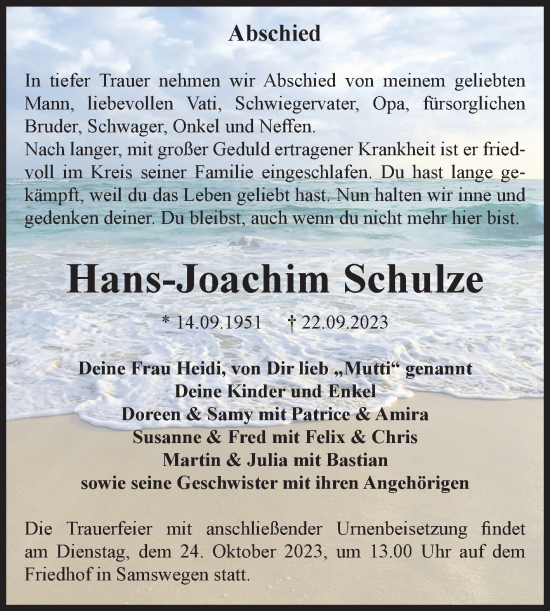 Traueranzeige von Hans-Joachim Schulze von Volksstimme Haldensleben/Wolmirstedt