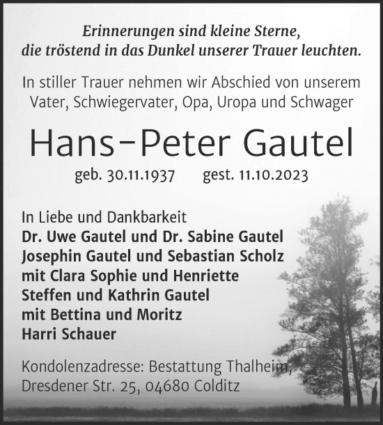 Traueranzeige von Hans-Peter Gautel von Mitteldeutsche Zeitung Zeitz