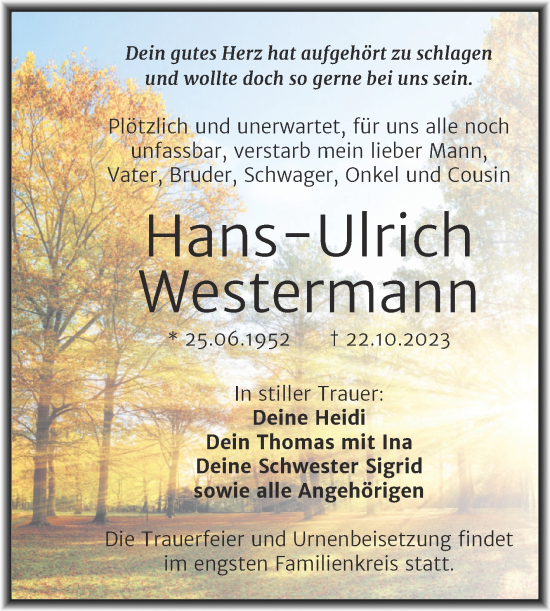 Traueranzeige von Hans-Ulrich Westermann von Trauerkombi Köthen