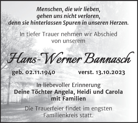 Traueranzeige von Hans-Werner Bannasch von Trauerkombi Weißenfels