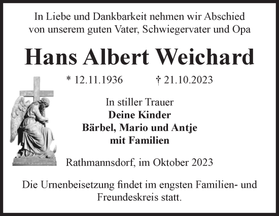 Traueranzeige von Hans Albert Weichard von Volksstimme Staßfurt