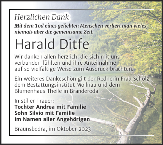 Traueranzeige von Harald Ditfe von Trauerkombi Merseburg