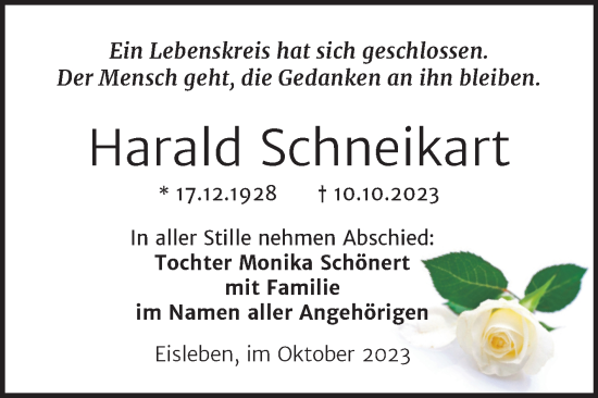 Traueranzeige von Harald Schneikart von Trauerkombi Mansfelder Land