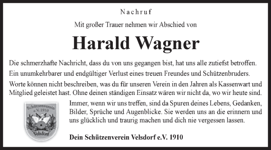 Traueranzeige von Harald Wagner von Volksstimme Haldensleben/Wolmirstedt