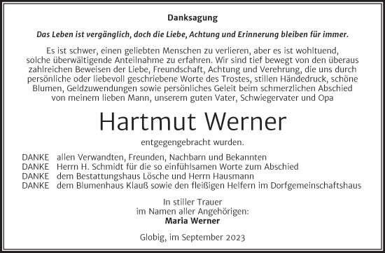 Traueranzeige von Hartmut Werner von Trauerkombi Wittenberg