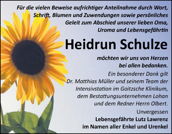 Traueranzeige von Heidrun Schulze von Trauerkombi Bitterfeld
