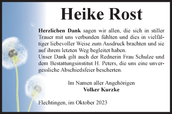 Traueranzeige von Heike Rost von Volksstimme Haldensleben/Wolmirstedt